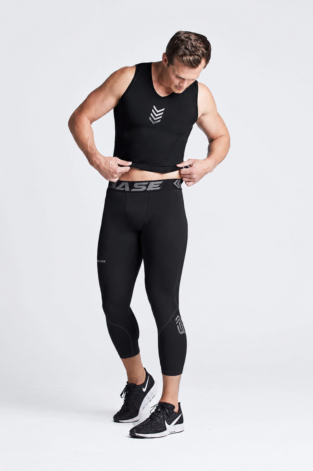 BASE Men's 3/4 Court Compression Tights - Black