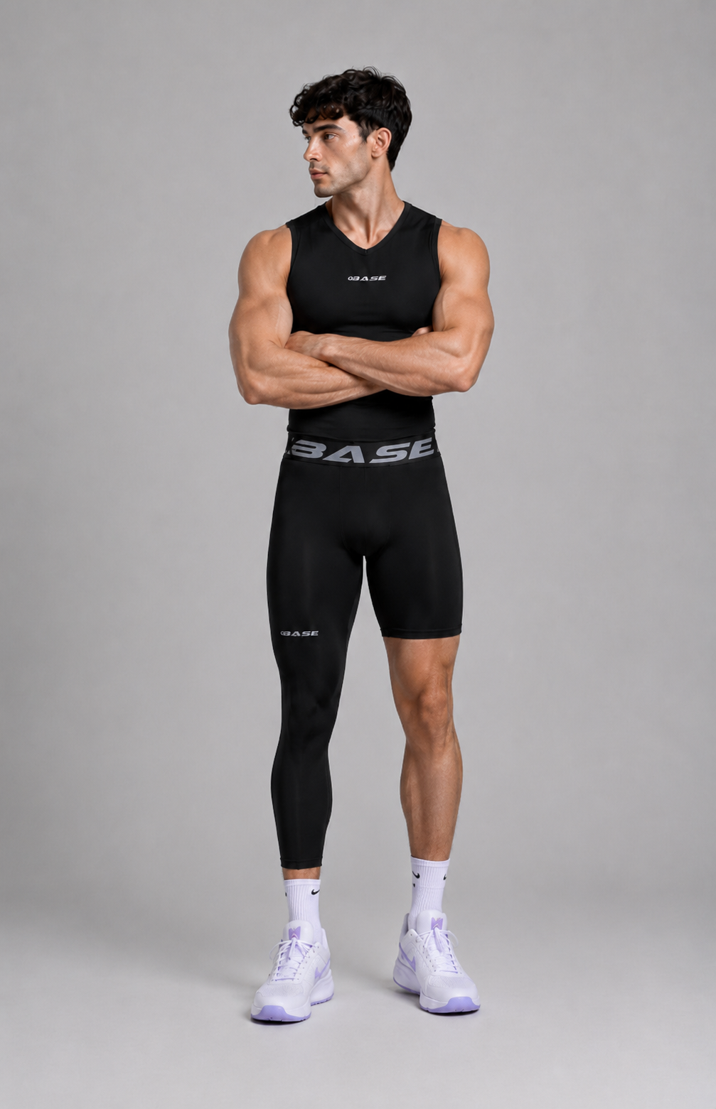 BASE Men's Adapted 3/4 Tights - Black (Left leg short)